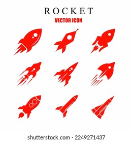 Red color rocket icon template set. Stock vector illustration.