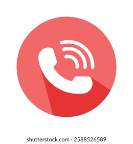 Red color round  phone icon Telephone and Communication Line Icons,Phone icon set , mobile symbol isolated with shadow ,ringing