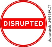 Red color round seal sticker in word disrupted on white background