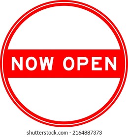 Red color round seal sticker in word now open on white background