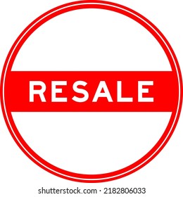 Red color round seal sticker in word resale on white background