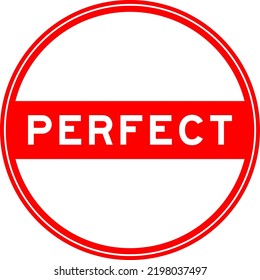 Red color round seal sticker in word perfect on white background