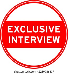 Red color round seal sticker in word exclusive interview on white background
