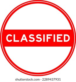 Red color round seal sticker in word classified on white background