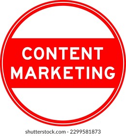Red color round seal sticker in word content marketing on white background