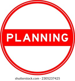 Red color round seal sticker in word planning on white background