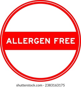 Red color round seal sticker in word allergen free on white background
