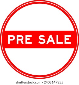 Red color round seal sticker in word pre sale on white background