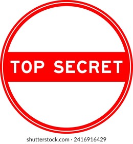 Red color round seal sticker in word top secret on white background