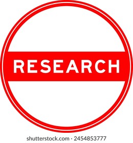 Red color round seal sticker in word research on white background