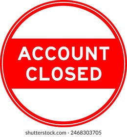 Red color round seal sticker in word account closed on white background