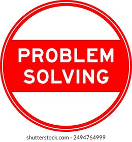 Red color round seal sticker in word problem solving on white background