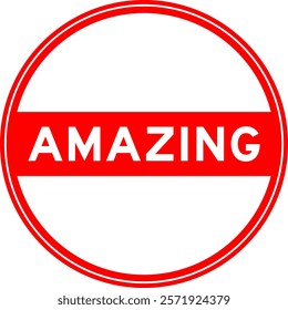 Red color round seal sticker in word amazing on white background