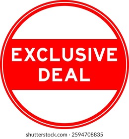 Red color round seal sticker in word exclusive deal on white background