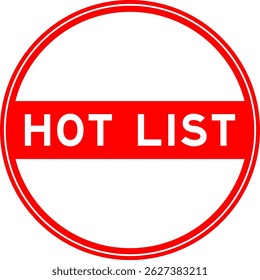 Red color round seal sticker in word hot list on white background