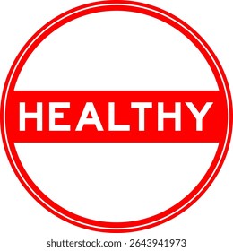 Red color round seal sticker in word healthy on white background