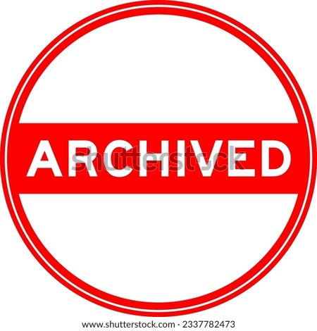 Red color round seal sticker in word archived on white background
