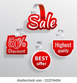 Red color sale discount promotion wobbler set isolated vector illustration