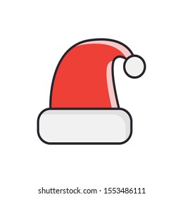 red color santa claus cap icon in flat style isolated. Vector Symbol illustration.