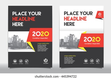 Red Color Scheme with City Background Business Book Cover Design Template in A4. Easy to adapt to Brochure, Annual Report, Magazine, Poster, Corporate Presentation, Portfolio, Flyer, Banner, Website.