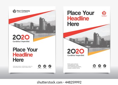 Red Color Scheme with City Background Business Book Cover Design Template in A4. Easy to adapt to Brochure, Annual Report, Magazine, Poster, Corporate Presentation, Portfolio, Flyer, Banner, Website.