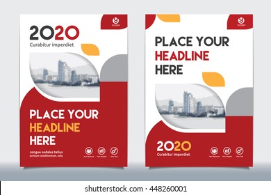 Red Color Scheme with City Background Business Book Cover Design Template in A4. Easy to adapt to Brochure, Annual Report, Magazine, Poster, Corporate Presentation, Portfolio, Flyer, Banner, Website.