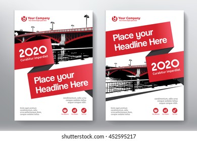 Red Color Scheme with City Background Business Book Cover Design Template in A4. Easy to adapt to Brochure, Annual Report, Magazine, Poster, Corporate Presentation, Portfolio, Flyer, Banner, Website.