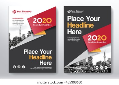 Red Color Scheme with City Background Business Book Cover Design Template in A4. Easy to adapt to Brochure, Annual Report, Magazine, Poster, Corporate Presentation, Portfolio, Flyer, Banner, Website.