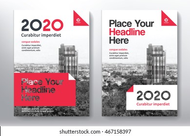 Red Color Scheme with City Background Business Book Cover Design Template in A4. Easy to adapt to Brochure, Annual Report, Magazine, Poster, Corporate Presentation, Portfolio, Flyer, Banner, Website