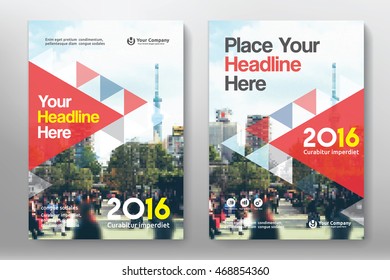 Red Color Scheme with City Background Business Book Cover Design Template in A4. Easy to adapt to Brochure, Annual Report, Magazine, Poster, Corporate Presentation, Portfolio, Flyer, Banner, Website