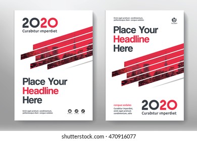 Red Color Scheme with City Background Business Book Cover Design Template in A4. Easy to adapt to Brochure, Annual Report, Magazine, Poster, Corporate Presentation, Portfolio, Flyer, Banner, Website