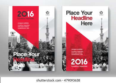 Red Color Scheme with City Background Business Book Cover Design Template in A4. Easy to adapt to Brochure, Annual Report, Magazine, Poster, Corporate Presentation, Portfolio, Flyer, Banner, Website