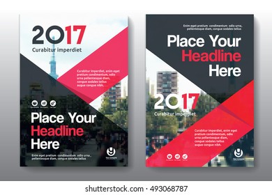 Red Color Scheme with City Background Business Book Cover Design Template in A4. Easy to adapt to Brochure, Annual Report, Magazine, Poster, Corporate Presentation, Portfolio, Flyer, Banner, Website