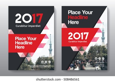 Red Color Scheme with City Background Business Book Cover Design Template in A4. Easy to adapt to Brochure, Annual Report, Magazine, Poster, Corporate Presentation, Portfolio, Flyer, Banner, Website.