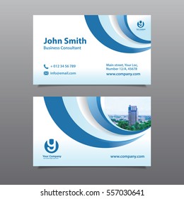 Red Color Scheme with City Background Business Card Design Template. Can be adapt to Brochure, Annual Report, Magazine,Poster, Corporate Presentation, Portfolio, Flyer, Website