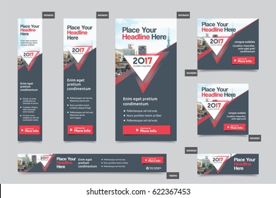 Red Color Scheme with City Background Corporate Web Banner Template in multiple sizes. Easy to adapt to Brochure, Annual Report, Magazine, Poster, Corporate Advertising media, Flyer, Website.