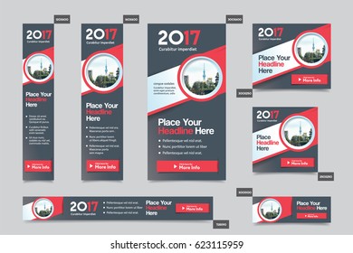 Red Color Scheme with City Background Corporate Web Banner Template in multiple sizes. Easy to adapt to Brochure, Annual Report, Magazine, Poster, Corporate Advertising media, Flyer, Website.