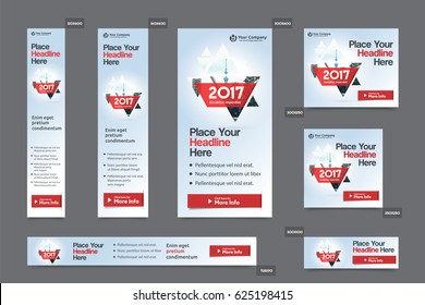 Red Color Scheme with City Background Corporate Web Banner Template in multiple sizes. Easy to adapt to Brochure, Annual Report, Magazine, Poster, Corporate Advertising media, Flyer, Website.