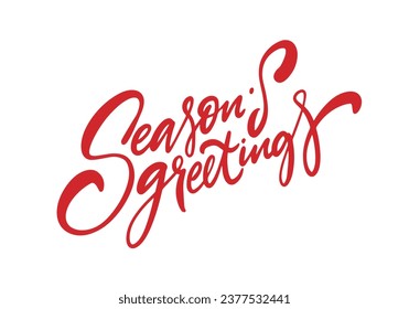 Red color script phrase. Seasons Greetings winter holiday lettering. Vector art isolated on white background.