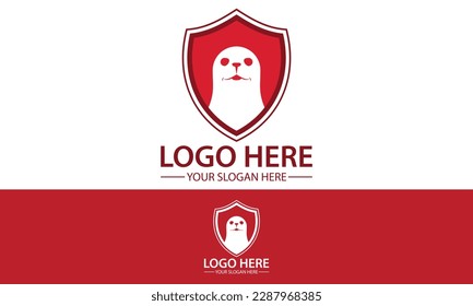 Red Color Sea Lion Seal Animal Rescue Badge Logo Design