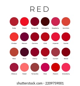 Red Color Shades Swatches Palette with Names