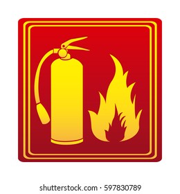 red color signal silhouette fire flame and extinguisher icon vector illustration