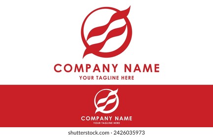 Red Color Simple Circle and Wave Logo Design