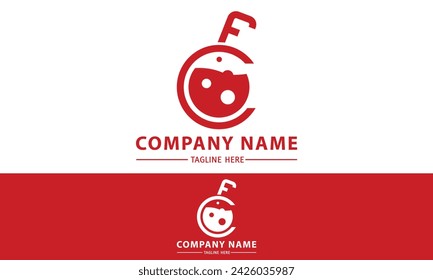 Diseño de logotipo de botella de laboratorio simple de color rojo