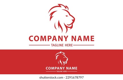 Red Color Simple Line Animal Mane Lion Logo Design