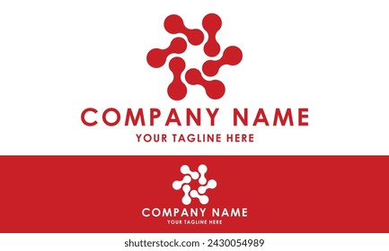 Red Color Simple Tech Line Connect Rotate Logo Design