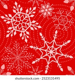 Cor vermelha do padrão de floco de neve, Natal padrão sem emenda. Desenho de fundo de Natal flocos de neve para decoração no tempero X'mas, web, envoltório, papel de parede, têxtil, moda.