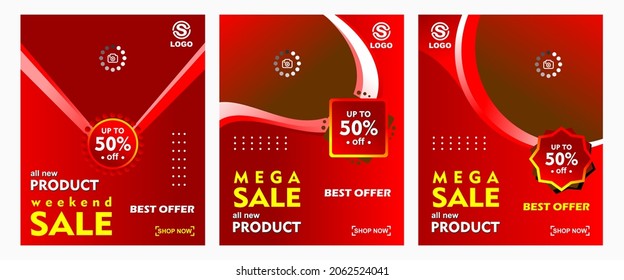 red color social media flyer set. social media banners for any business and everything. red brochure flyer cover, vector template for social media. discount post template.