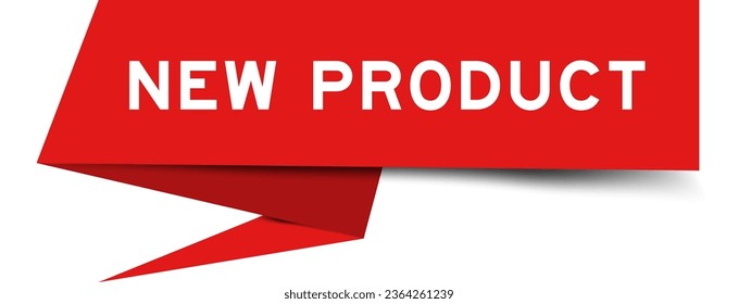 Red color speech banner with word new product on white background