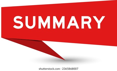 Red color speech banner with word summary on white background